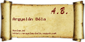 Argyelán Béla névjegykártya